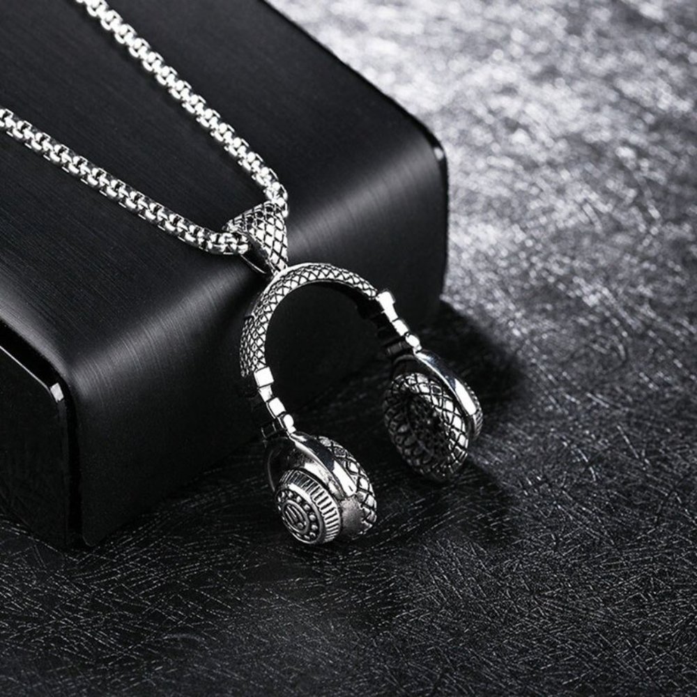 Stainless Steel DJ Music Headphone Pendant Long Chain Hip Hop Rock - Picture 9 of 16